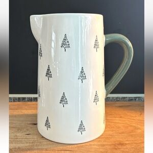 35% OFF! Evergreen Holiday Ceramic Pitcher Cream/Green Christmas Trees 7.5”